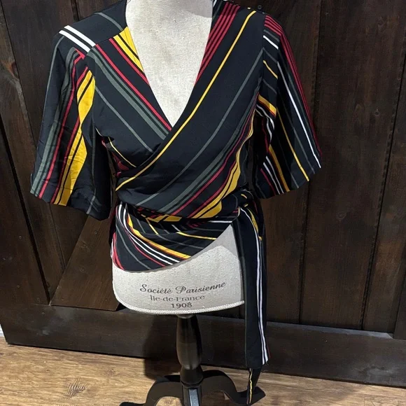 Streetwear Society Multicolor Striped Wrap Blouse - Picture 2 of 12